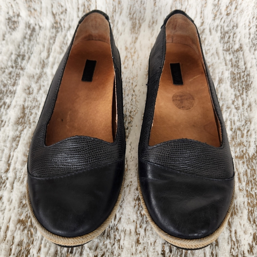 Olukai "Lino" Leather Espadrille Flat Shoes Black | Women's Size 7.5 - Picture 4 of 12